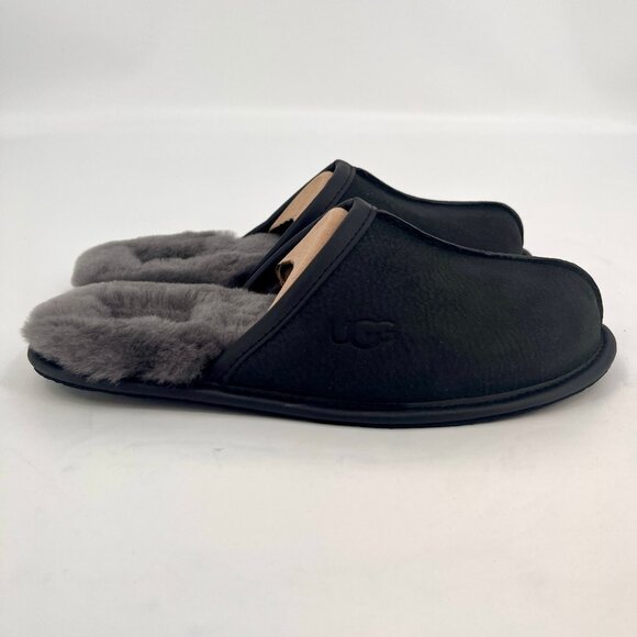UGG Scuff Slippers Size 8 Black Suede Sheepskin Wool Lined Slip On - Picture 4 of 15
